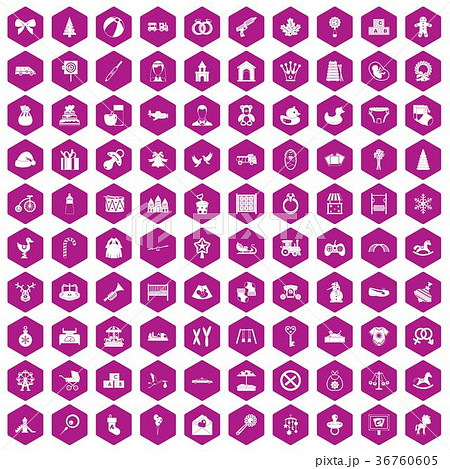 100 baby icons hexagon violet 100 baby icons hexagon violet 36760605