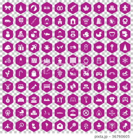 100 baby icons hexagon violet 100 baby icons hexagon violet 36760605
