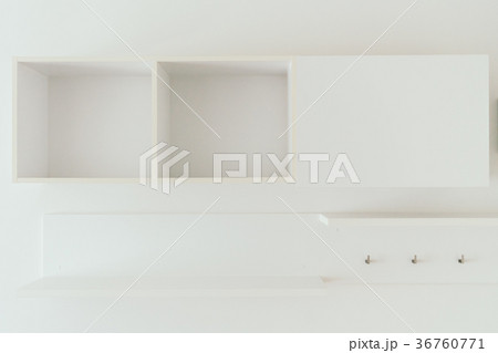 Empty White wooden shelves Empty White wooden shelves 36760771