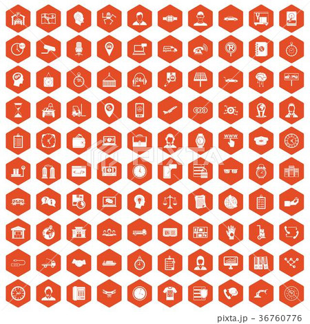 100 working hours icons hexagon orange 36760776