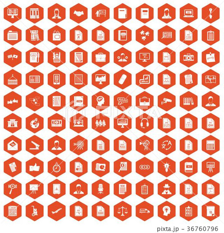 100 work paper icons hexagon orange 36760796