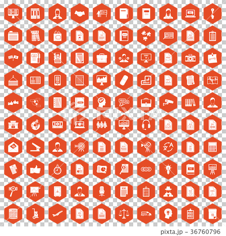 100 work paper icons hexagon orange 36760796