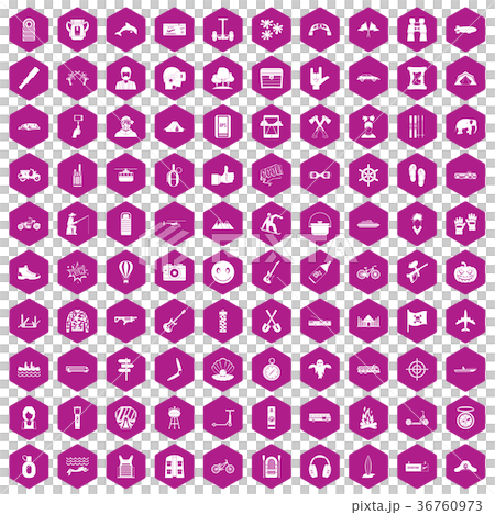 100 adventure icons hexagon violet 36760973