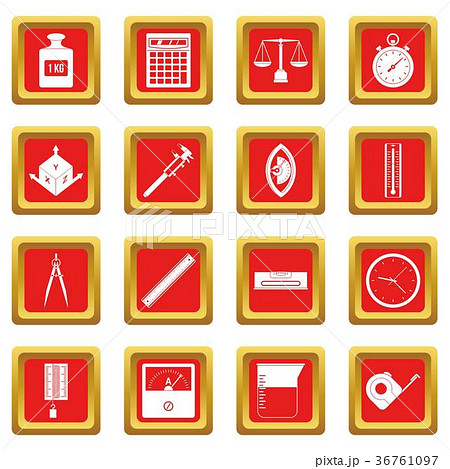 Measure precision icons set red 36761097