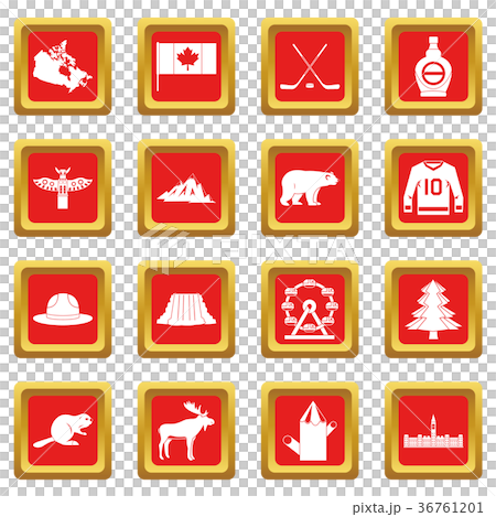 Canada travel icons set red 36761201