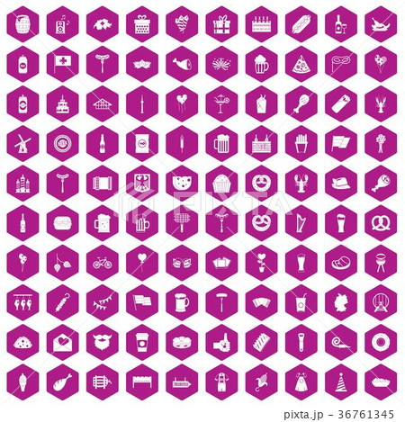 100 beer party icons hexagon violet 36761345