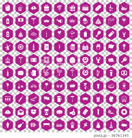 100 beer party icons hexagon violet 36761345