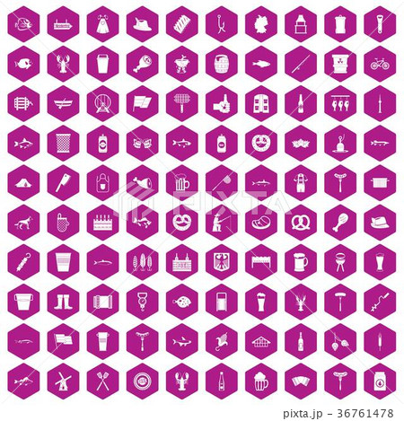 100 beer icons hexagon violet 36761478