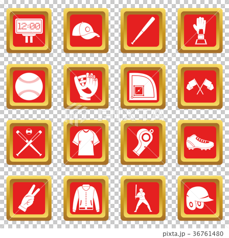 Baseball icons set red 36761480