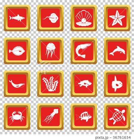 Sea animals icons set red 36761634