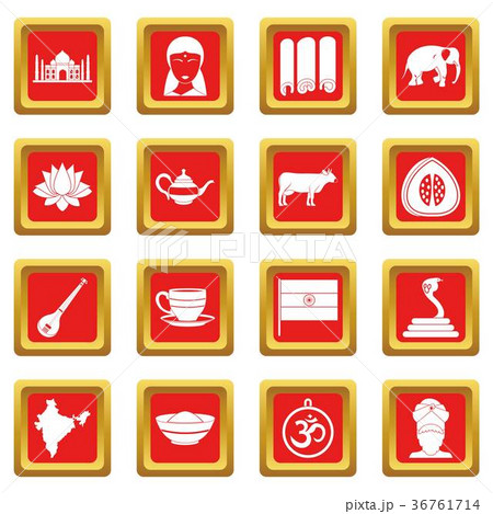 India travel icons set red 36761714