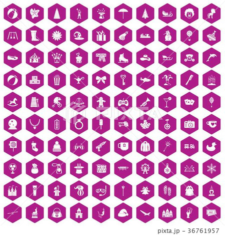 100 children icons hexagon violet 36761957