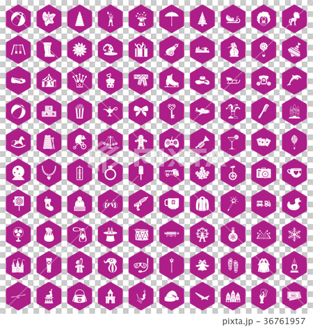 100 children icons hexagon violet 36761957
