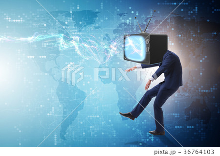 Media zombie concept with man and tv set instead 36764103