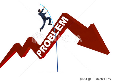Businessman pole vaulting over problems in 36764175