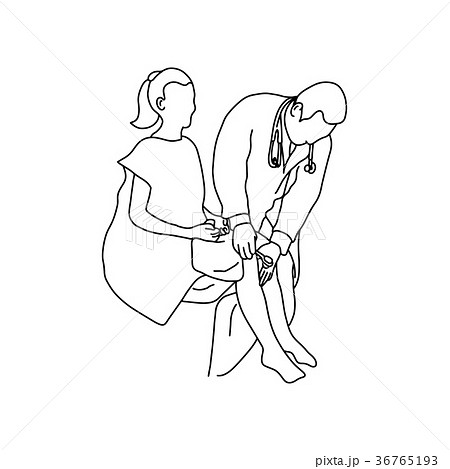 Neurologist using small hammer to test right knee 36765193