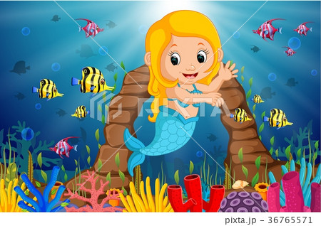Cartoon mermaid underwater 36765571