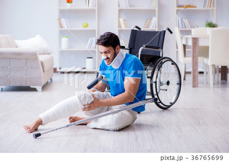 Injured young man recovering at home Injured young man recovering at home 36765699