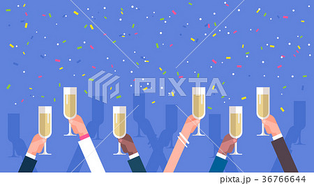 Group Of Business Man Hands Holding Champagne 36766644
