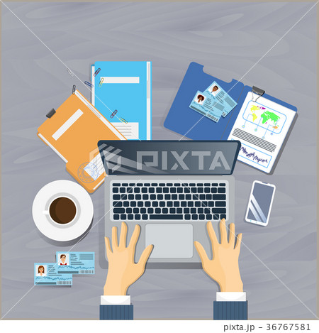Workplace Top Angle View Concept Business Man Sit 36767581