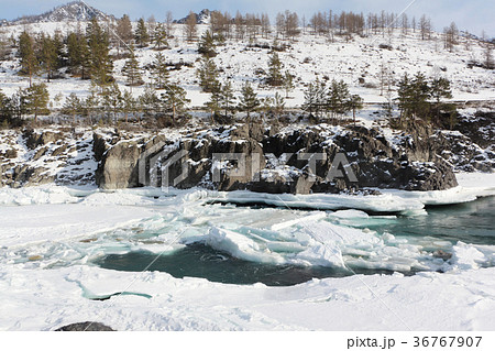 Floating of ice on the river in the spring 36767907