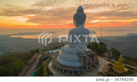 aerial view sunrise in front of Phuket big Buddha aerial view sunrise in front of Phuket big Buddha 36768200