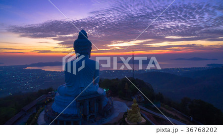 aerial view sunrise in front of Phuket big Buddha 36768202