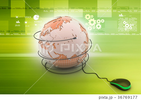 internet 3d concept - computer mouse with globe 36769177