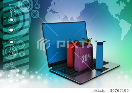 shopping bags and a laptop shopping bags and a laptop 36769199