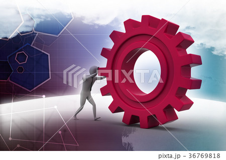 3d man pushing the gear 36769818