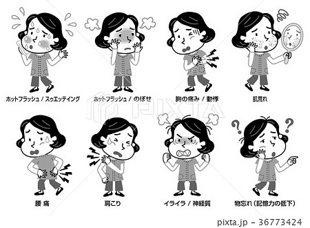 更年期 症状 いろいろ モノクロ イラスト 更年期 症状 いろいろ モノクロ イラスト 36773424