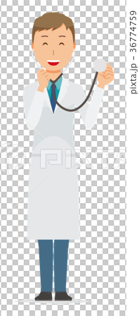 Young male doctor in white is holding a stethoscope 36774759