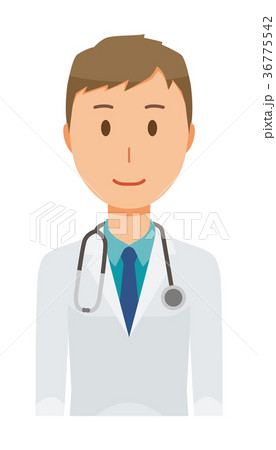 白衣を着た若い男性医師が正面を向いているのイラスト素材