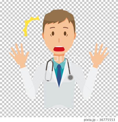 白衣を着た若い男性医師が驚いている 白衣を着た若い男性医師が驚いている 36775553