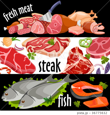 Meat banner set vector. Fresh meat set. Meat banner set vector. Fresh meat set. 36775632