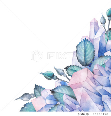 Watercolor design with crystals and leaves 36778158