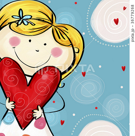 Cute  girl with  big heart. Valentine's day card 36779268