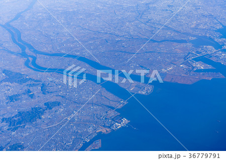 伊勢湾上空より木曽三川 河口 空撮 36779791