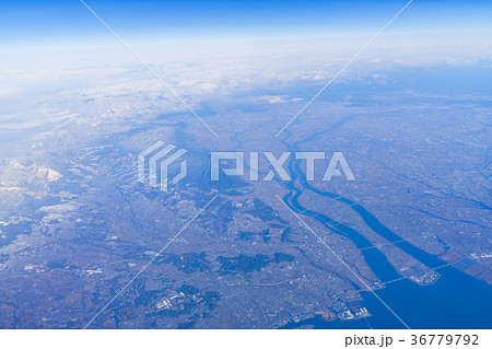 伊勢湾上空より木曽三川 河口 空撮 36779792