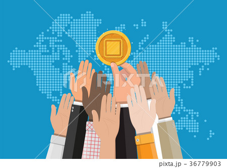 Golden coin with computer chip in hand Golden coin with computer chip in hand 36779903