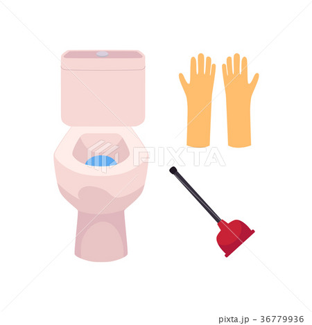 vector cartoon toilet bowl, gloves and plunger vector cartoon toilet bowl, gloves and plunger 36779936