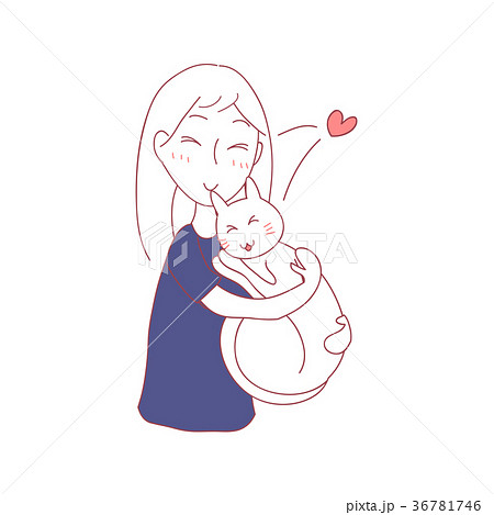 Girl Hug Cat with Love Sleeping Together. 36781746