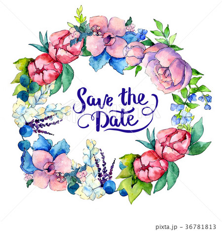 Flower composition wreath in a watercolor style. Flower composition wreath in a watercolor style. 36781813