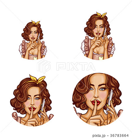 Pop art female round avatars vector illustration 36783664