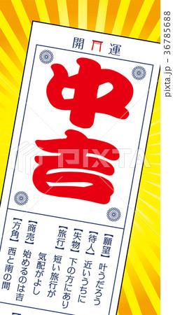 おみくじのイラスト 籤 中吉 縦型 集中線バックのイラスト素材 おみくじのイラスト 籤 中吉 縦型 集中線バックのイラスト素材
