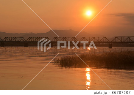 那賀川鉄橋と夕日 那賀川鉄橋と夕日 36787507