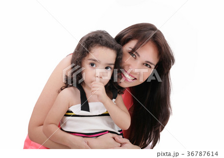 Portrait of woman with her child. Isolated 36787614