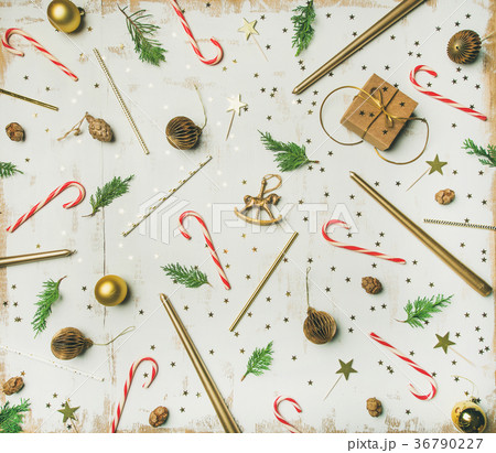 Flat-lay pattern of holiday decoration objects 36790227