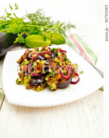 Salad from eggplant and cucumber in plate Salad from eggplant and cucumber in plate 36793065