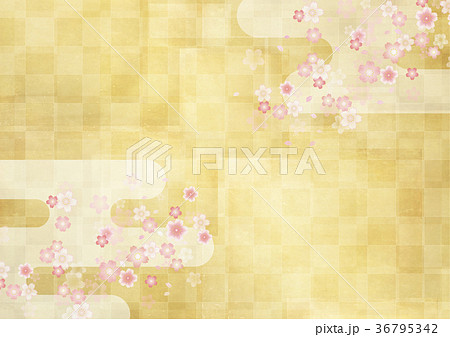 市松模様の金屏風 桜と雲のイラスト素材